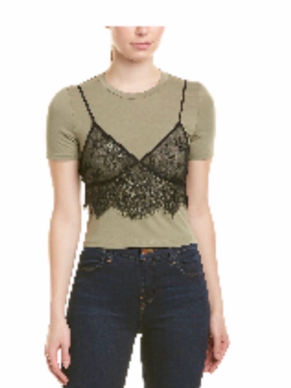 90s Grunge Style Lacy Bralette Over Baby Tee. Size S. NWT.
